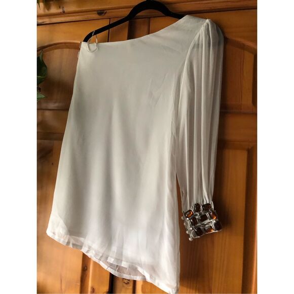 Floyd By Smith Beaded One Shoulder Mini White Dress SZ 12 - Picture 7 of 16